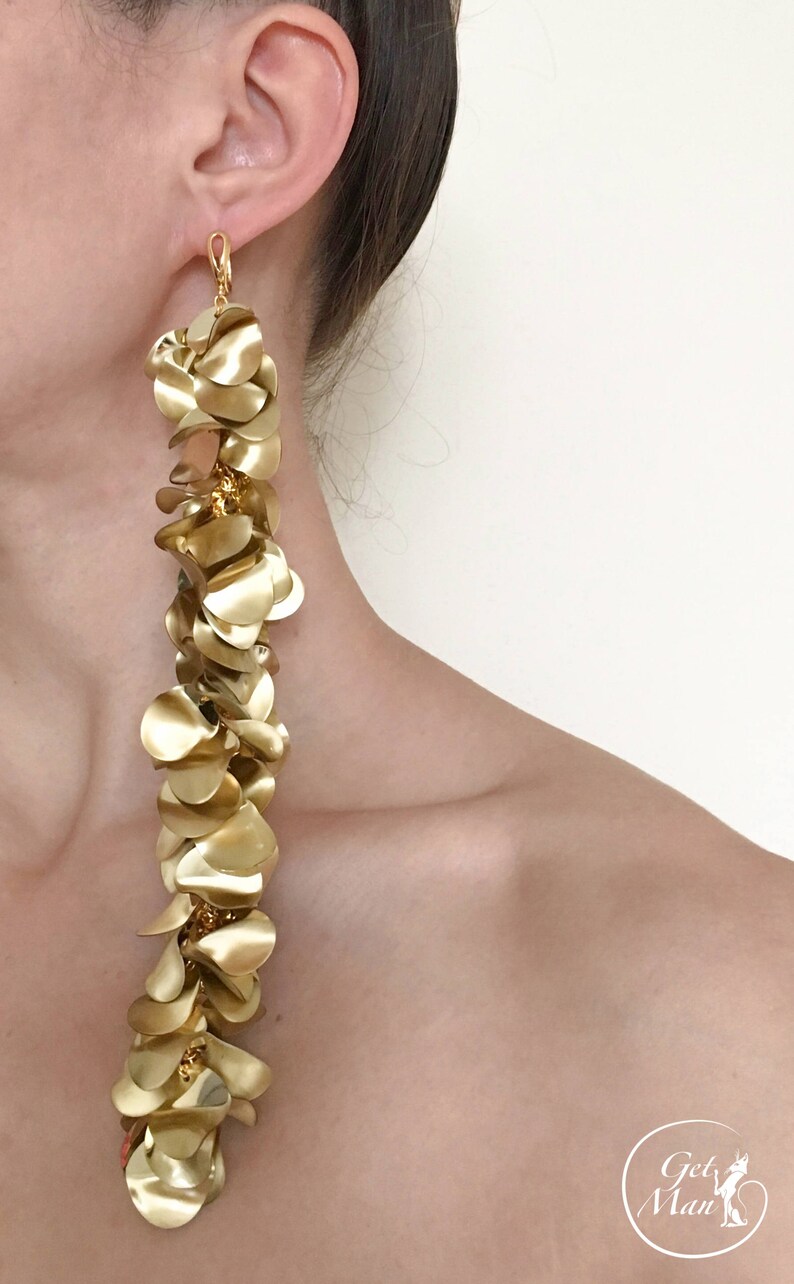 Golden Sequin Earrings Gerzeda Long Earrings Etsy