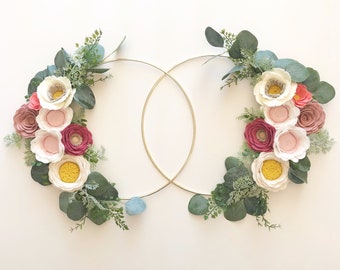 HOOP WREATH SET // Felt Flower Wreath // Modern Wreath // Floral Wreath Set // Nursery Decor // Floral Nursery Decor // Gold Hoop Wreath