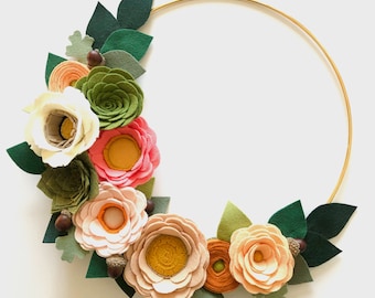 WOODLAND WREATH // Felt Flower Wreath // Hoop Wreath // Modern Wreath // Fall Wreath // Nursery Decor // Woodland Nursery Decor