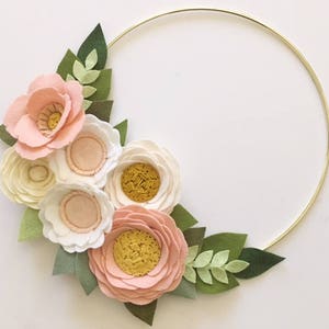BLUSH MODERN WREATH // Felt Flower Wreath // Floral Wreath // Gold Hoop Wreath // Nursery Decor // Ivory + White + Linen + Blush