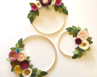 WILDFLOWER + SUCCULENT Wreath Set // Felt Flower Wreath // Floral Hoop // Hoop Wreath // Modern Wreath // Nursery Decor // Fall Wreath