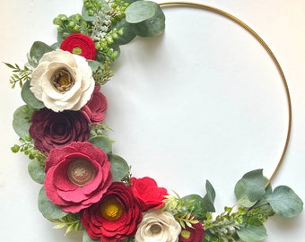 JEWEL TONE WREATH // Felt Flower Wreath // Gold Hoop Wreath // Modern Wreath // Floral Nursery Decor // Home Decor // Hoop Wreath