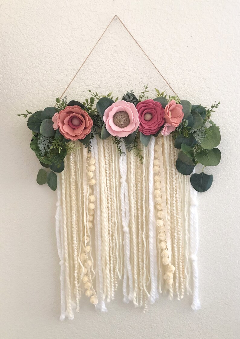 PINK WALL HANGING // Felt Flower Wall Hanging // Floral Wall Etsy
