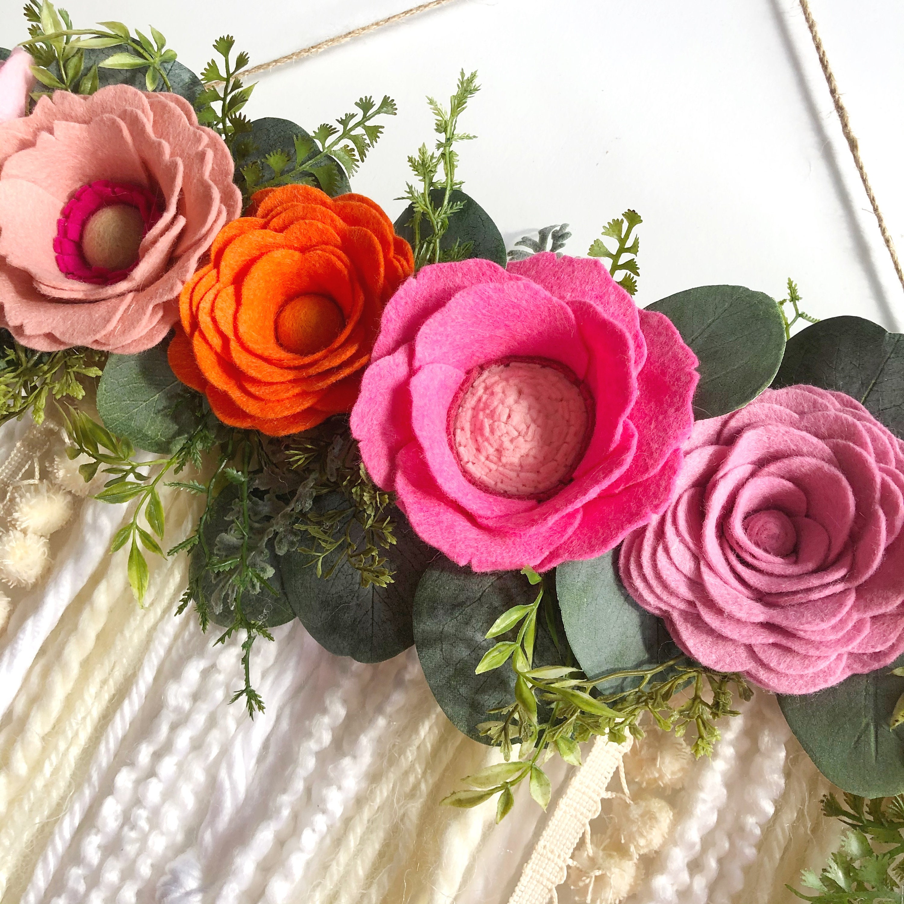 BRIGHT BOHO FLORAL // Felt Flower Wall Hanging // Floral Etsy