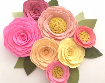 ROSES // Loose Felt Flowers // Unattached Felt Flowers // DIY Flowers // Flower Embellishments // Set of 7 // You Pick Custom Colors