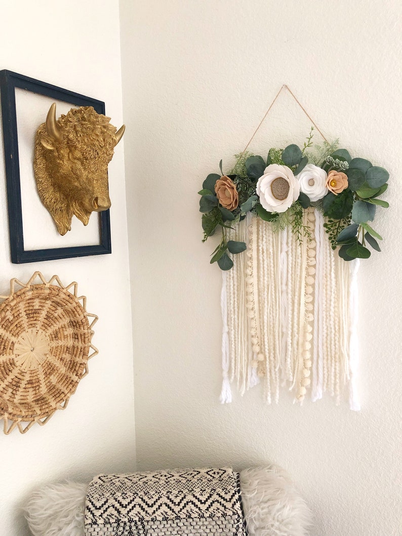 NEUTRAL WALL HANGING // Felt Flower Wall Hanging // Floral Etsy