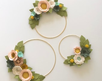 SUCCULENT WREATH SET // Felt Flower Wreath Set // Hoop Wreath // Modern Wreath // Neutral Wreath // Nursery Decor // Home Decor