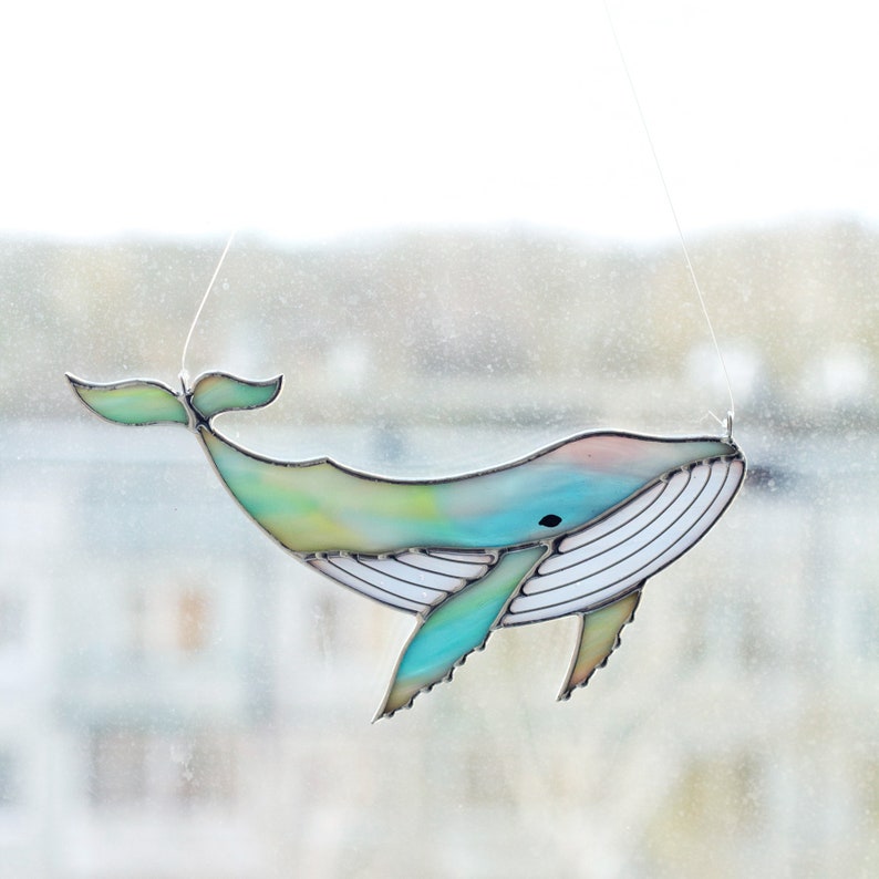 Magic Whale Suncatcher Stained Glass Window Panel Window Etsy