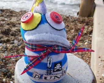 Textile Art Doll #402 Weird punk teen gift - ornamental shelf buddy