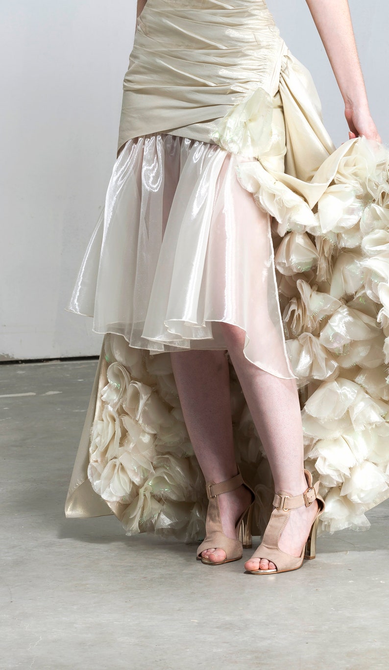 High low gold silk organza skirt Full maxi skirt Long gold silk organza skirt Ball gown Wearable Art Altered Couture