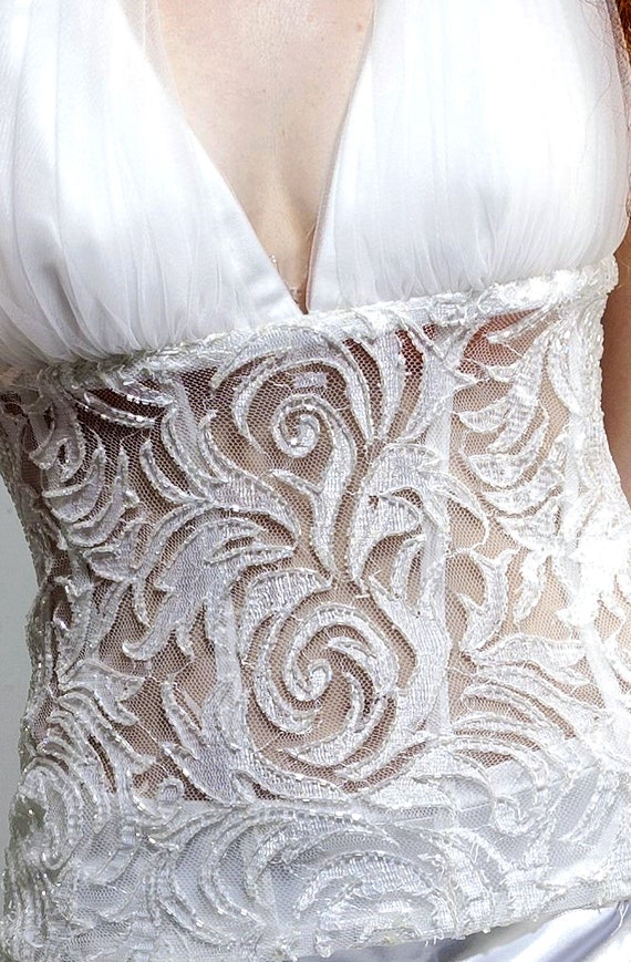 White Bustier, Embroidered, Beaded French, Medium… - image 2