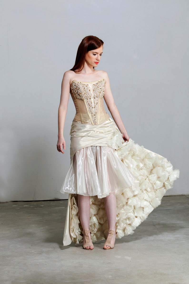 High low gold silk organza skirt Full maxi skirt Long gold silk organza skirt Ball gown Wearable Art Altered Couture