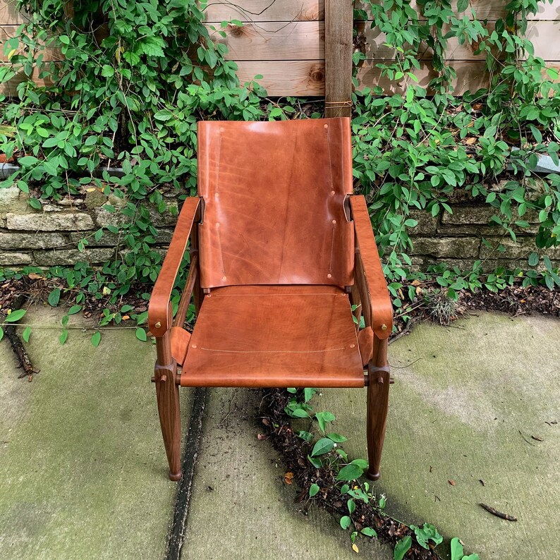 Limbo Safari Chair in Walnut and Leather Vintage Leather Etsy