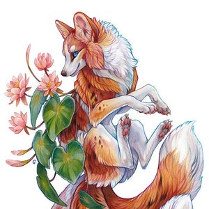 A4 print 'Three Tailed Lotus Fox'