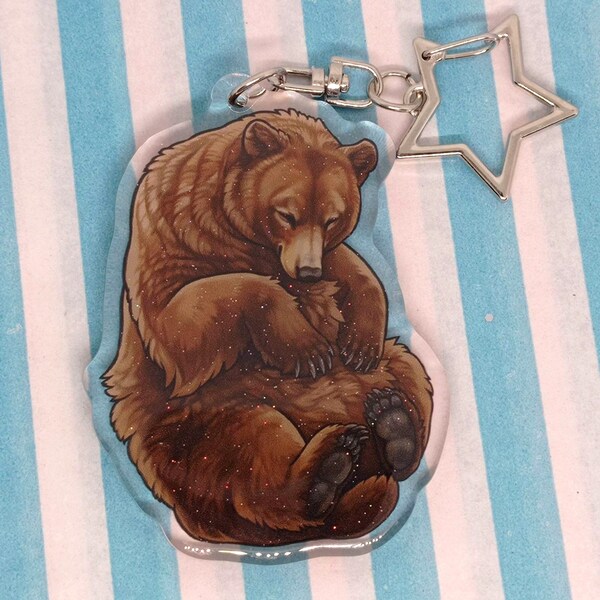 Sleepy brown bear Acrylic Keyring