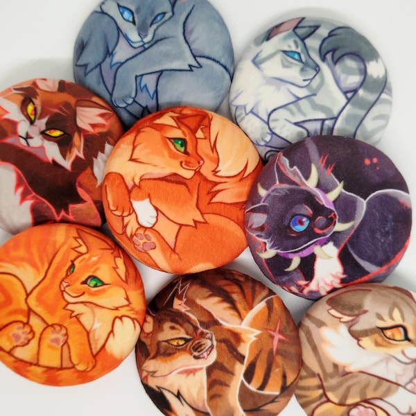 Warrior cats plush badge: soft and squishy plushie pin badges, 12 characters