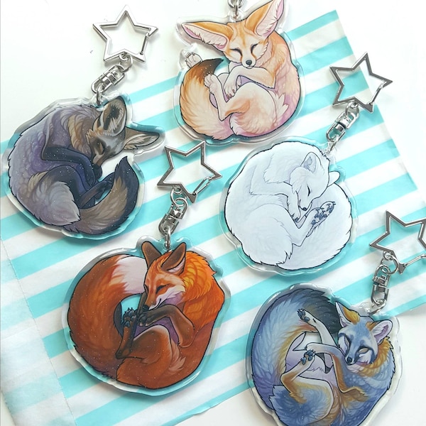 Sleepy Foxes Glitter Epoxy keyrings - 5 Different Species