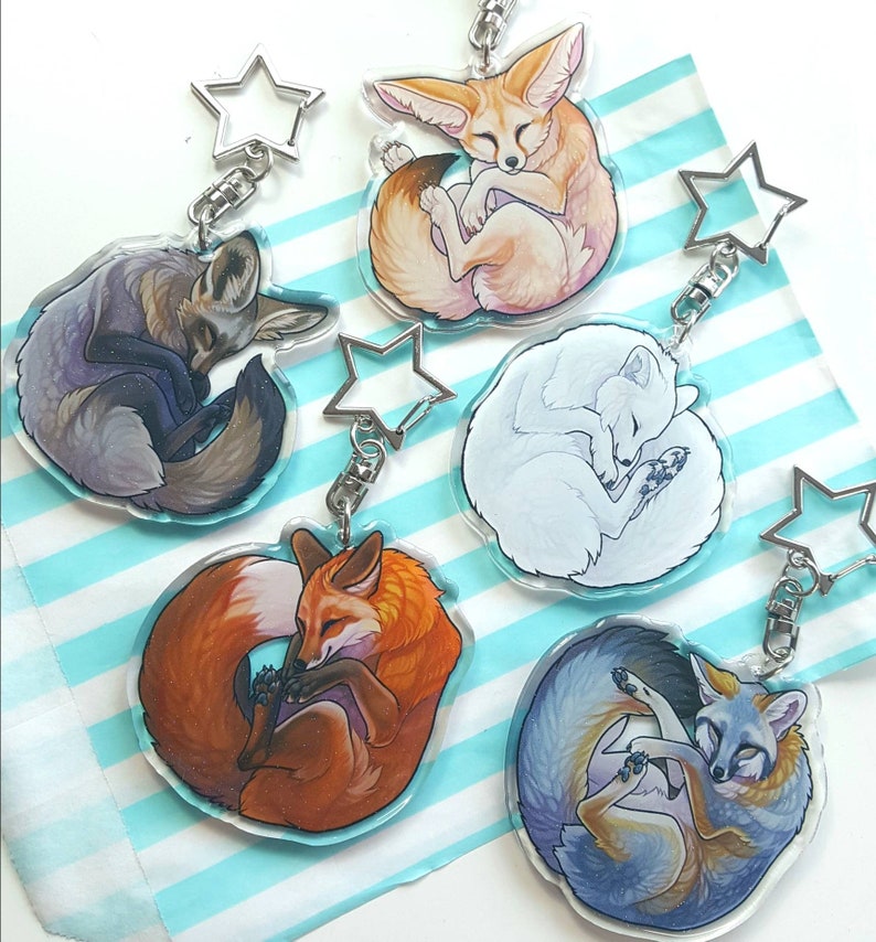 Sleepy Foxes Glitter Epoxy keyrings - 5 Different Species 