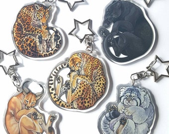 Vol.2 Sleepy Big Cat Glitter Epoxy keyrings - 5 Different Species