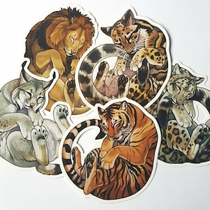 Sleepy big cat sticker pack - 5 vinyl animal stickers
