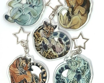 Sleepy Big Cat Glitter Epoxy keyrings - 5 Different Species