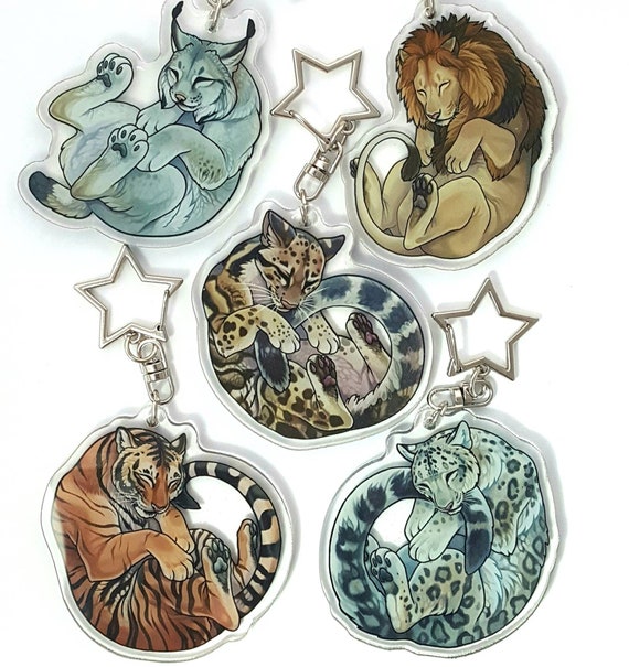 Sleepy Big Cat Glitter Epoxy keyrings - 5 Different Species