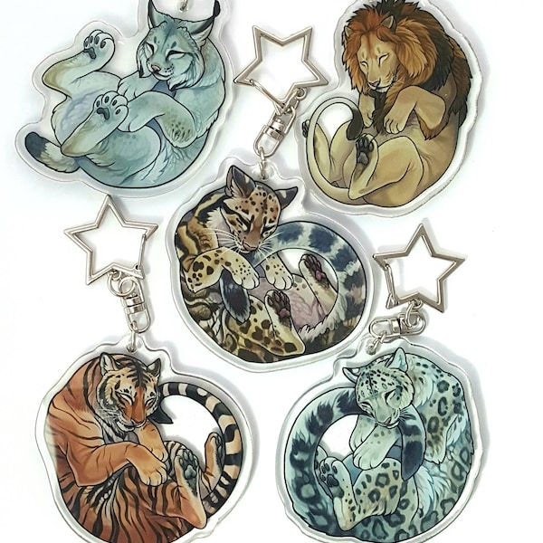 Sleepy Big Cat Glitter Epoxy keyrings - 5 Different Species