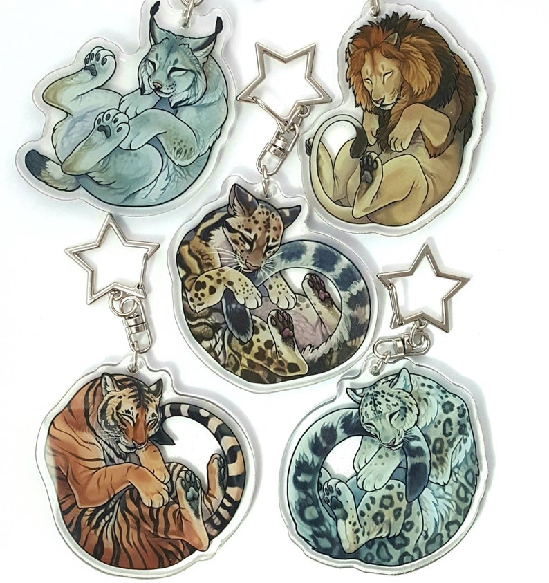 Sleepy Big Cat Glitter Epoxy keyrings - 5 Different Species 