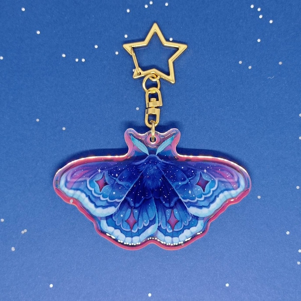 Space Holographic star moth acrylic keyring