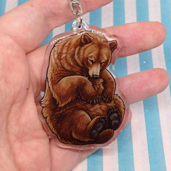 Sleepy Brown Bear Acrylic Keyring - Etsy