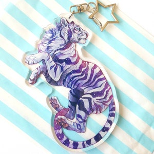 White Galaxy Tiger Large Acrylic Keyring