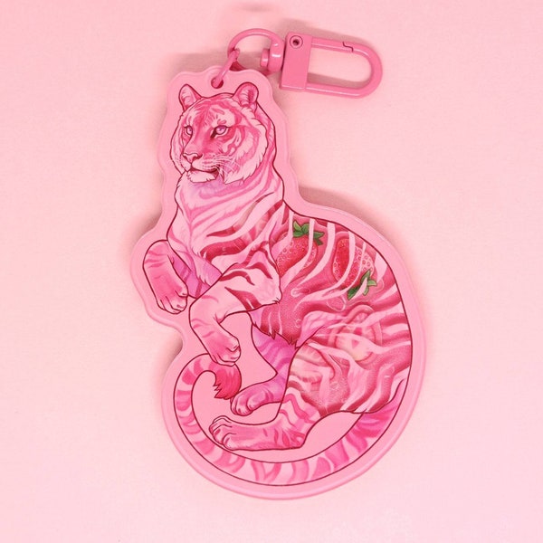 StRAWRberry Tiger Acrylic shaker Keyring