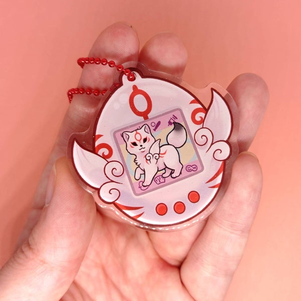 Okamigotchi acrylic glitter keycahin