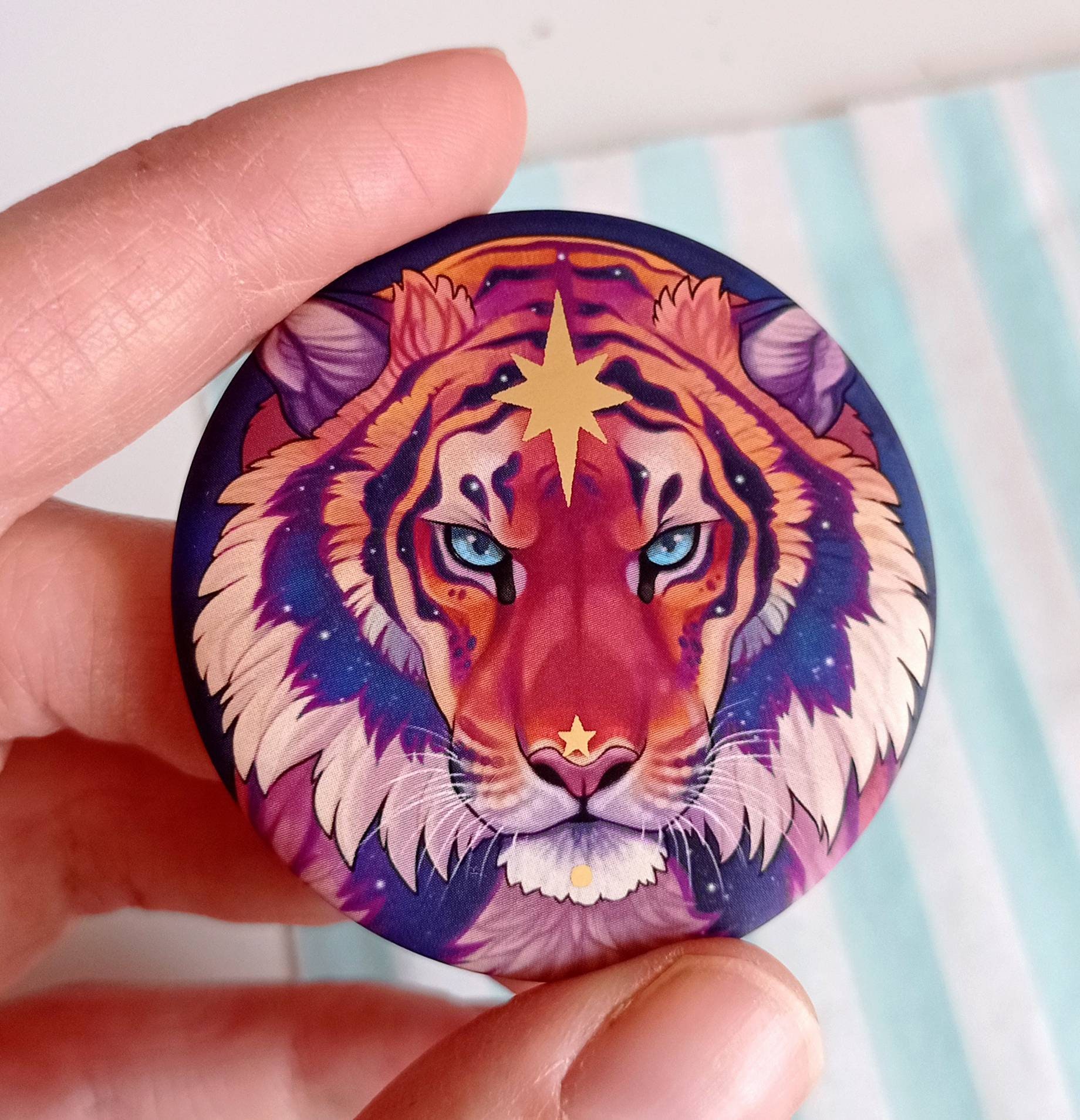 Gold Foiled Large Tiger Pin Back Button orange Etsy