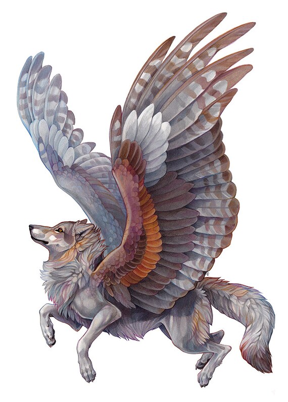 A4 Druck Geflugelter Wolf Etsy