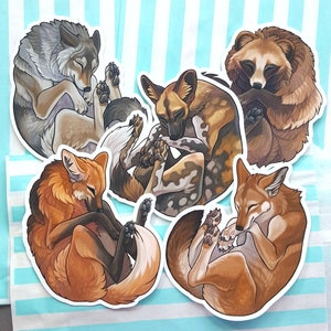 Sleepy canids sticker pack - 5 vinyl animal stickers