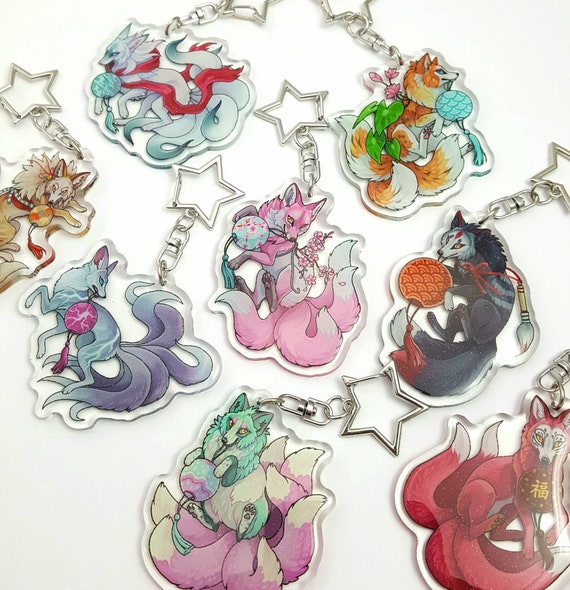 Fox Festival Glitter Acrylic Keyring - 8 Different Kitsune - Etsy
