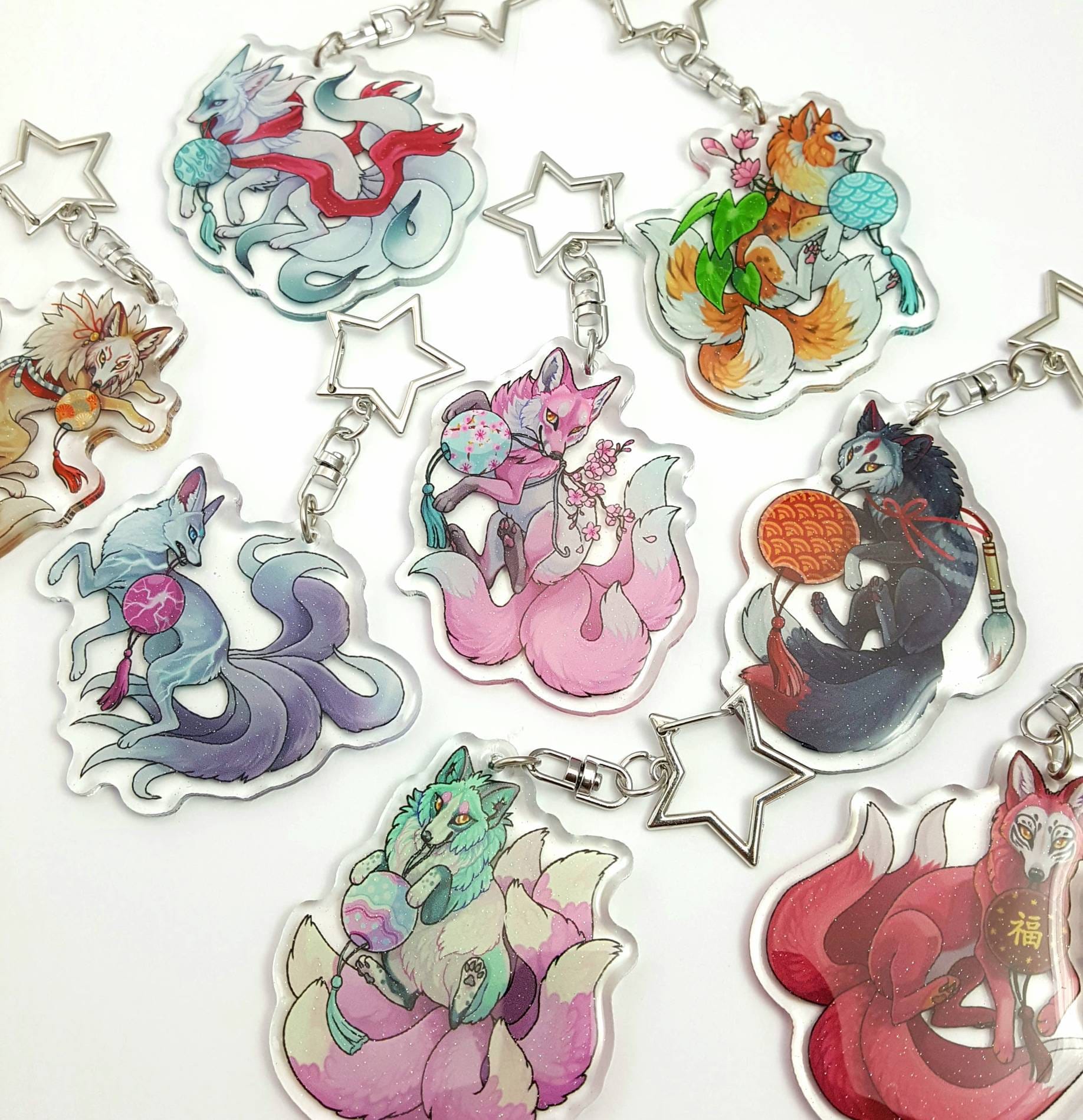 Fox Festival Glitter Acrylic Keyring - 8 Different Kitsune - Etsy