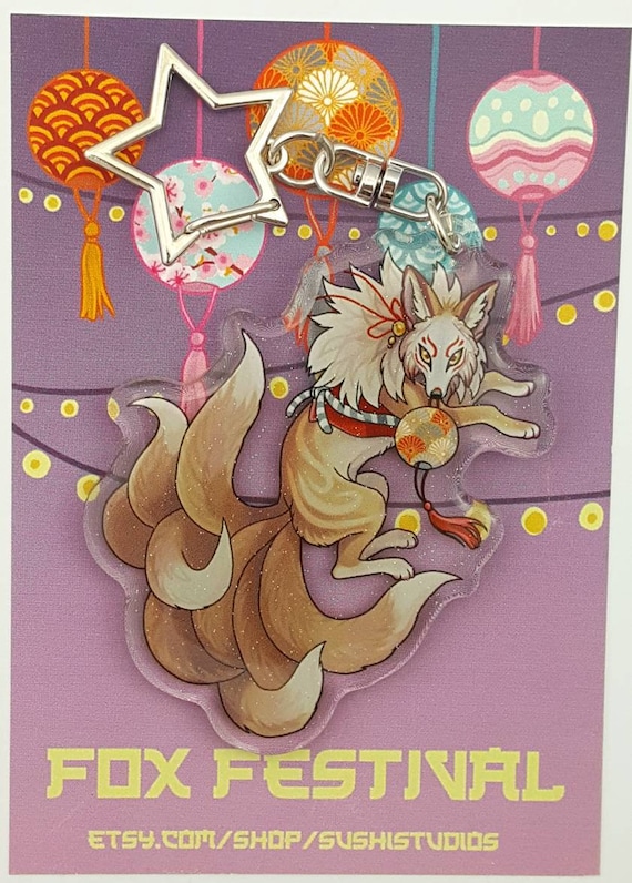 Fox Festival Glitter Acrylic Keyring - 8 Different Kitsune - Etsy