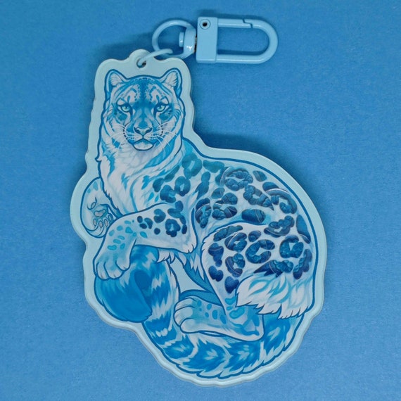 Blue raspberry slush snow leopard Acrylic Shaker Keyring