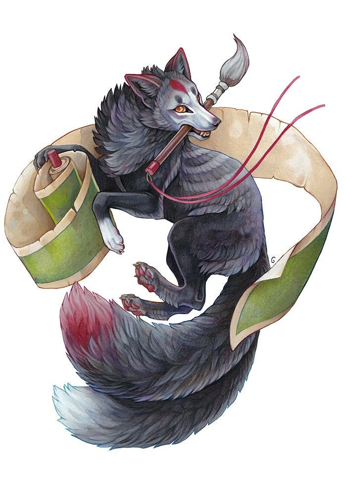 A4 Print 'two Tailed Sumi Kitsune' - Etsy UK