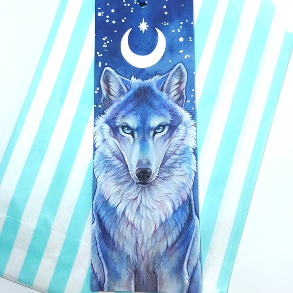 Lunar Wolf Silver Foil Bookmark