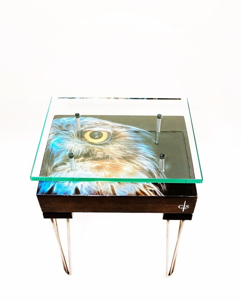 Electric Owl Side Table With Glass Top