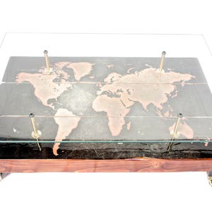 Antique Styled Distressed World Map Coffee Table with Glass Top image 5