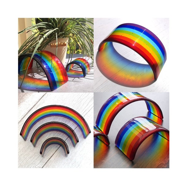 Handmade Fused Glass Free Standing Rainbow Bridge Curved Arch - Suncatcher - Tealight Candle Surround - Brightly Coloured Rainbow Decor