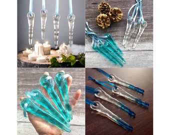 Handmade Fused Glass Icicles - Set of 4 - Hanging Tree Decoration - Glass Suncatcher - Christmas Bauble - Festive Gift