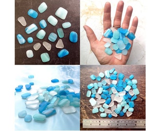 Trommelglas – Hellblau, Türkis, klare Mischung – verschiedene Größen/Mengen – rohe Stücke zur Verwendung in Ihren eigenen Projekten – mattiertes Seeglas