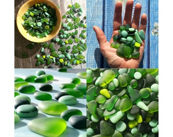 Tumbled Glass - Green Colour Mix - Mixed Sizes / Amounts - Raw pieces to use in your own projects - Frosted Glass - Weathered Sea Glass