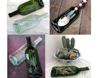 Porte-bouteille de vin recyclé fait main en verre fusionné - Assiette de service de bouteille affaissée écrasée - Cadeau écologique recyclé recyclé zéro déchet - Repose cuillère