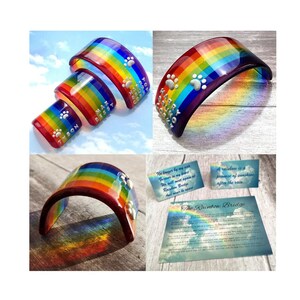 Handmade Fused Glass Rainbow Bridge - Personalized Pet Memorial - Customizable 3D Name & Paw Prints - Choice Of Gift Card, Poem For Pet Loss